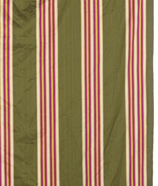A GROUP OF VARIOUS GREEN AND CREAM STRIPED AND SOLID CURTAINS,