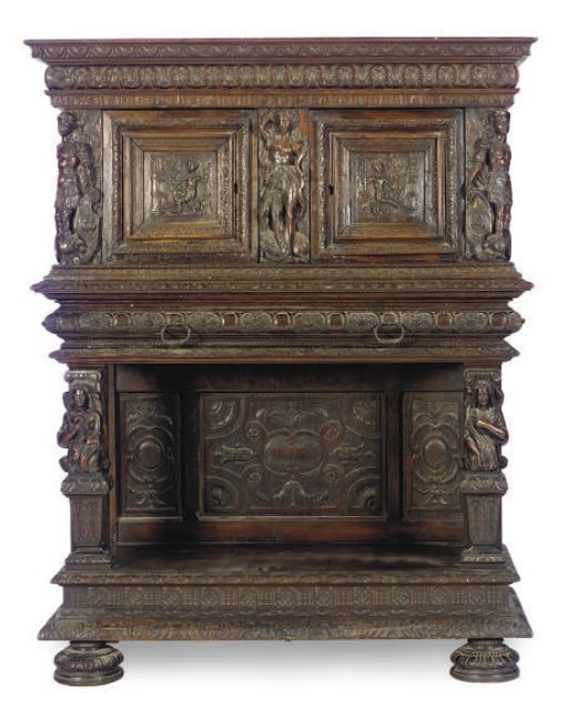 A FRENCH WALNUT CABINET-ON-STAND,