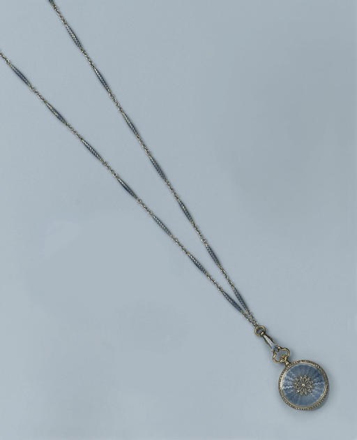 A BELLE EPOQUE ENAMEL AND DIAMOND PENDANT WATCH WITH CHAIN, BY GEORGES AUCOC