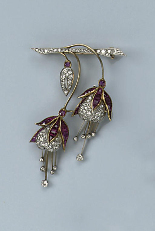 A RUBY AND DIAMOND BROOCH