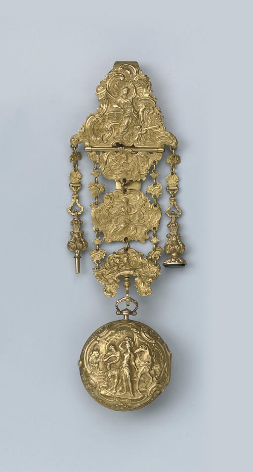 A FINE ANTIQUE GOLD WATCH WITH CHATELAINE BY ADDIS, LONDON