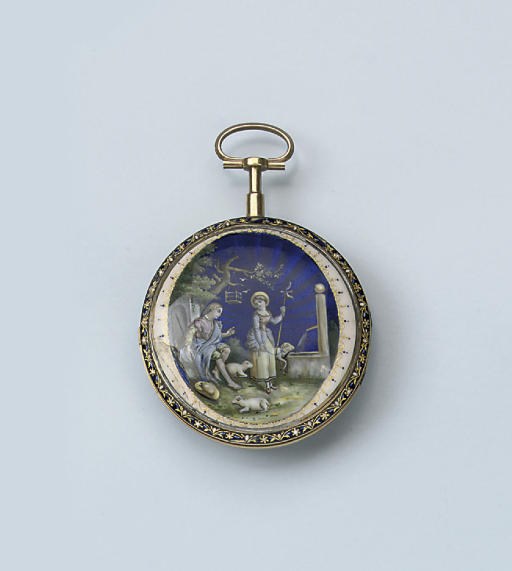 A FINE GOLD AND ENAMEL POCKET WATCH
