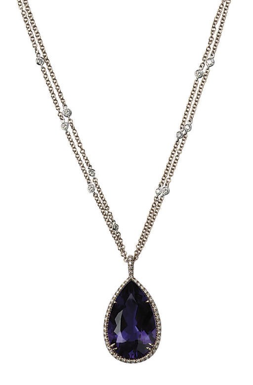 AN AMETHYST AND DIAMOND PENDANT ON A CHAIN, BY MARGHERITA BURGENER