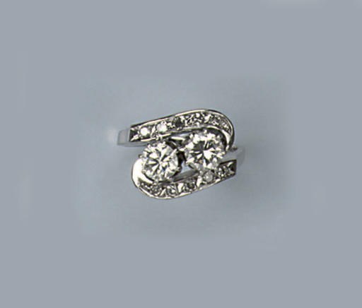 A DIAMOND TWO-STONE RING