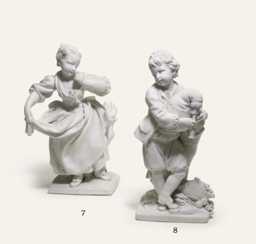 A SEVRES WHITE BISCUIT FIGURE OF 'LA PETITE FILLE A LA CAGE'