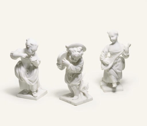 THREE SEVRES WHITE BISCUIT FIGURES OF 'LES ENFANTS FALCONET DEUXIEME GRANDEUR'