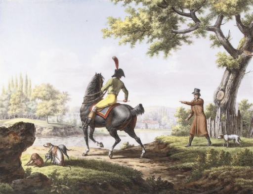 A FRENCH PORCELAIN RECTANGULAR EQUESTRIAN PLAQUE