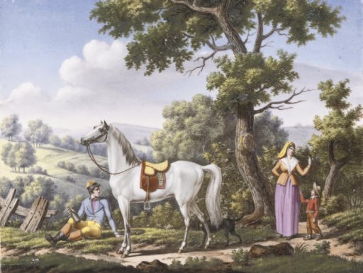 A FRENCH PORCELAIN RECTANGULAR EQUESTRIAN PLAQUE