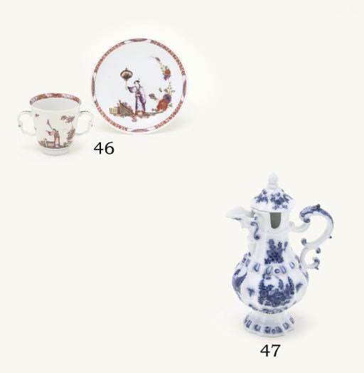 A MEISSEN BLUE AND WHITE OIL-POT AND COVER