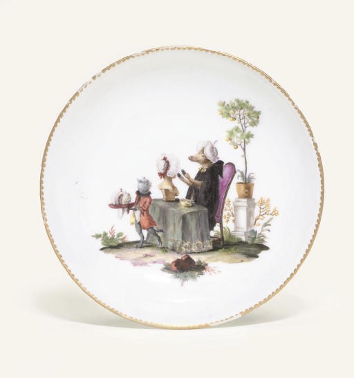 A MEISSEN SATIRICAL SAUCER
