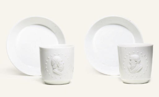 TWO FULDA WHITE PORTRAIT COFFEE-CUPS AND SAUCERS