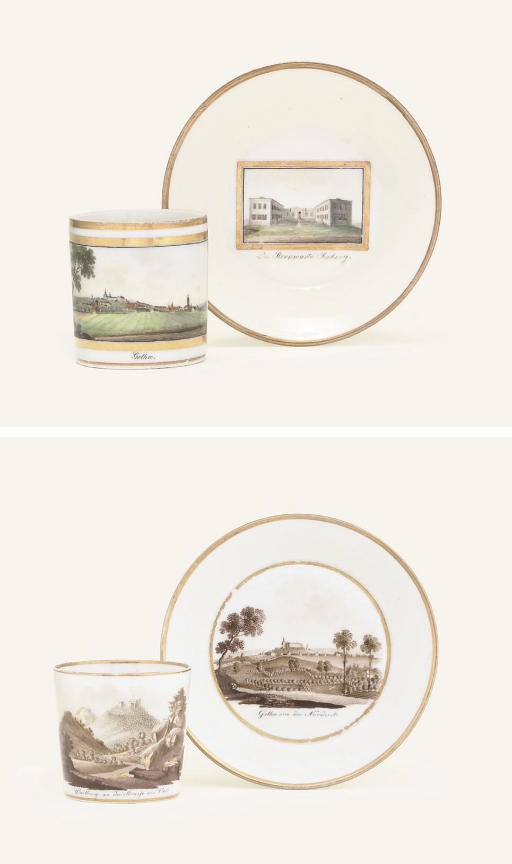TWO GOTHA TOPOGRAPHICAL COFFEE-CANS AND SAUCERS