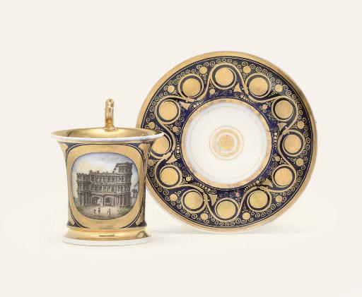 A GERMAN PORCELAIN TOPOGRAPHICAL CABINET CUP AND SAUCER