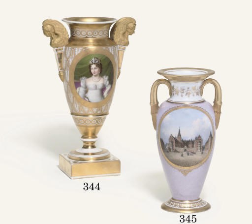 A ROYAL COPENHAGEN TOPOGRAPHICAL TWO-HANDLED LAVENDER-GROUND VASE