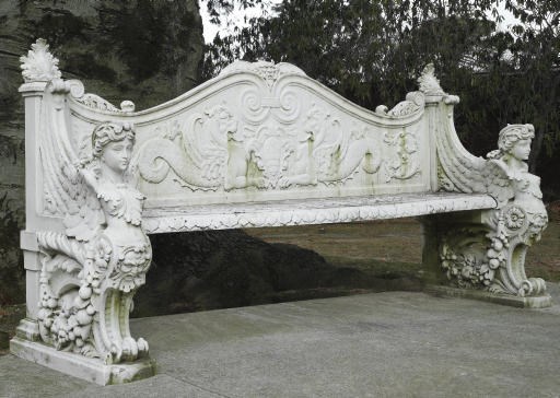 AN ITALIAN WHITE MARBLE GARDEN BENCH