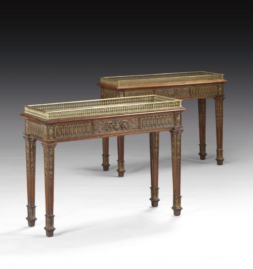 A PAIR OF FRENCH MAHOGANY, GILTWOOD AND BRASS JARDINIERES