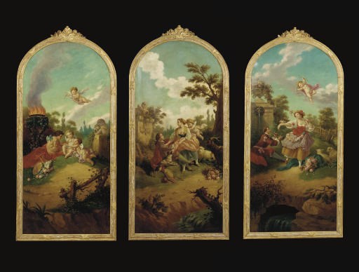 A SET OF THREE OIL-ON-CANVAS WALL HANGINGS