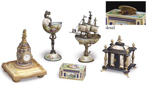 A GROUP OF FIVE CONTINENTAL ENAMEL TABLE ARTICLES