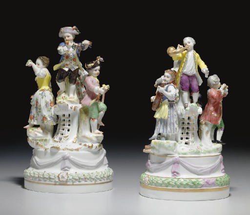TWO MEISSEN FIGURE GROUPS OF REVELERS