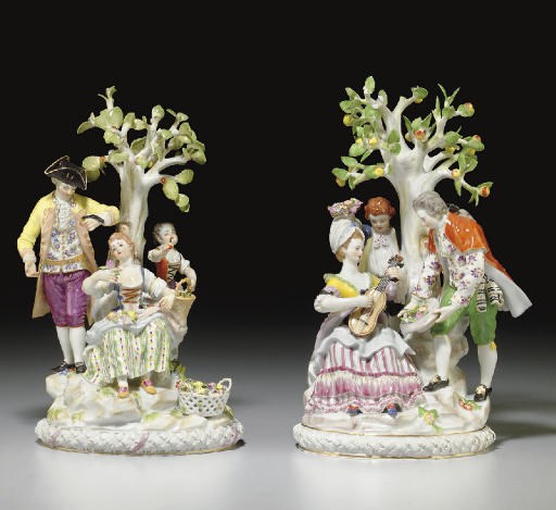 TWO MEISSEN 'UNDER THE TREE' PASTORAL FIGURE GROUPS