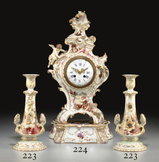 A BERLIN (K.P.M.) MANTEL CLOCK AND STAND