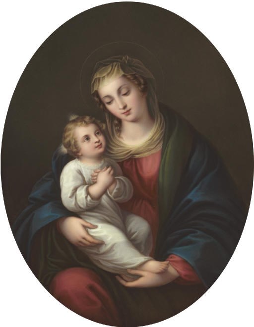 A BERLIN (K.P.M.) OVAL PLAQUE OF THE MADONNA AND CHILD