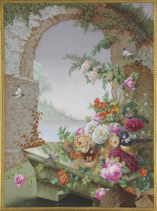 A CONTINENTAL RECTANGULAR PLAQUE OF A STILL LIFE