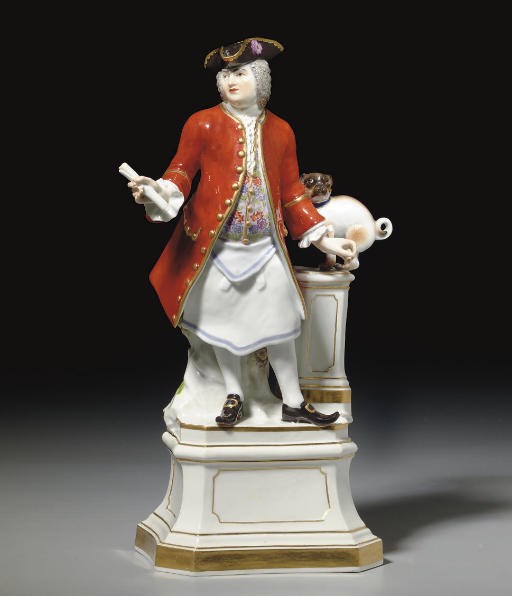 A MEISSEN MODEL OF A FREE MASON AND PUG