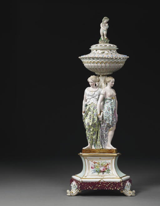 A LARGE MEISSEN STYLE FIGURAL RETICULATED CENTERPIECE