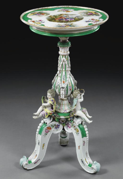 A BERLIN STYLE GREEN-GROUND SIDE TABLE