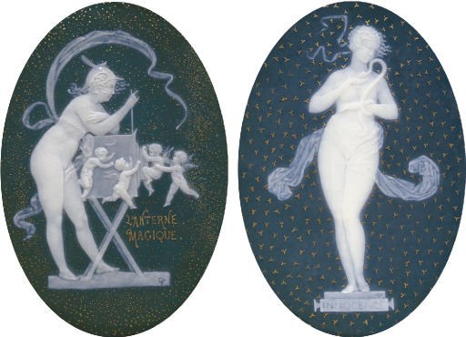 TWO TAXILE DOAT PATE-SUR-PATE BLUE-GROUND OVAL PLAQUES