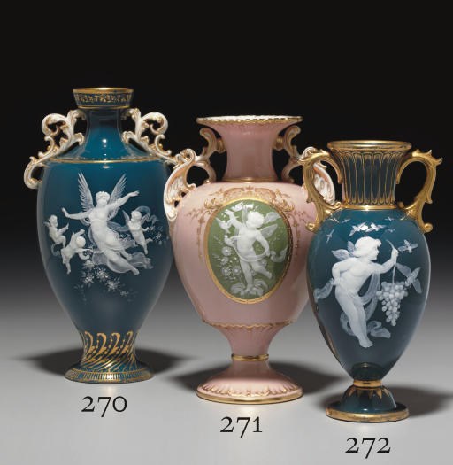 A MINTONS PATE-SUR-PATE PEACOCK BLUE VASE