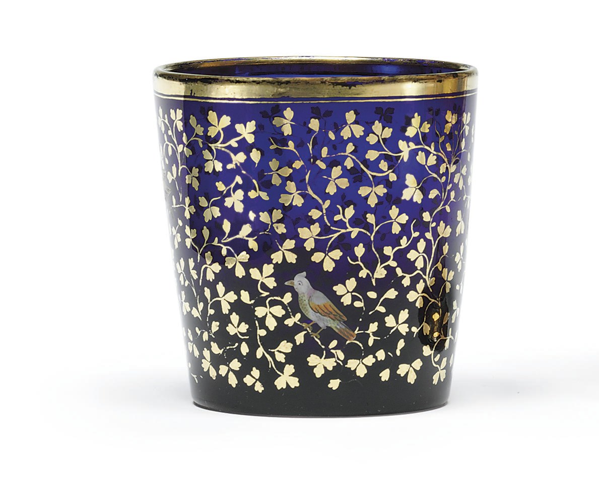 A Gilt-Decorated Blue Glass Beaker