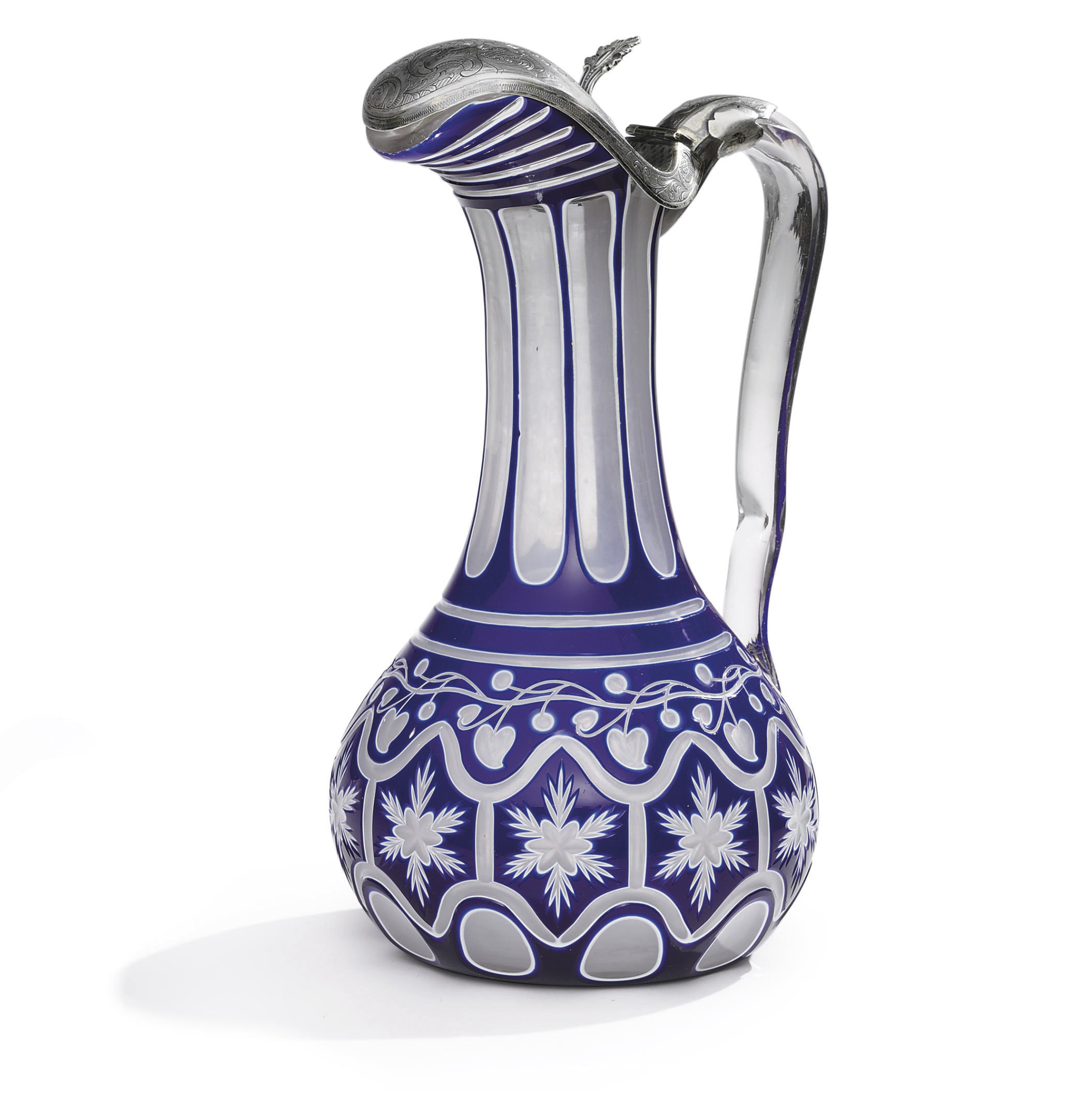 A Silver-Mounted Overlay Glass Ewer