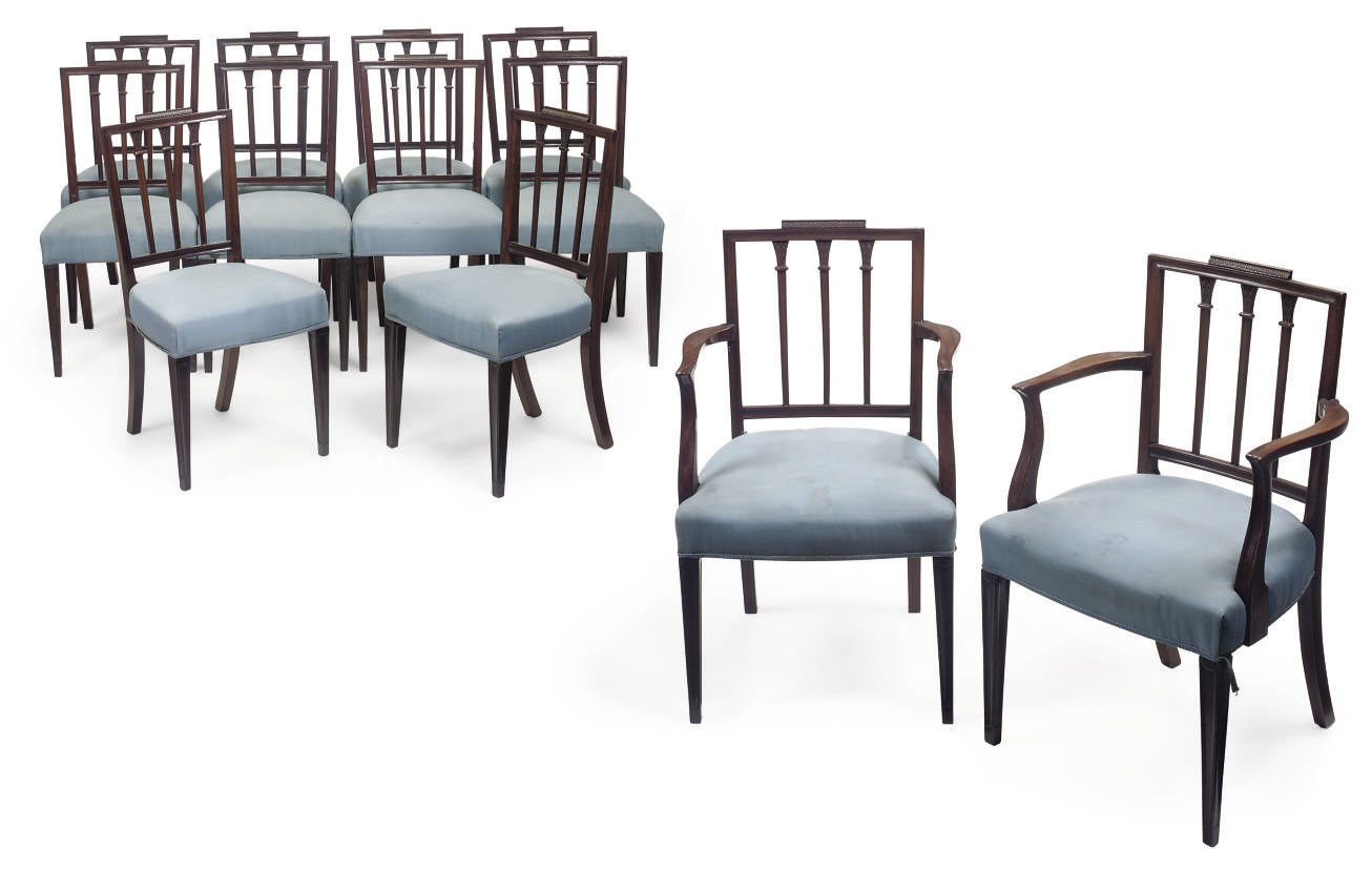 A MATCHED SET OF TWELVE MAHOGANY DINING CHAIRS
