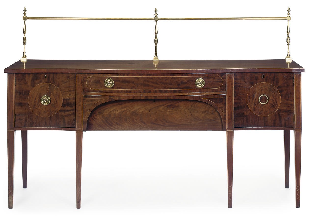 A VICTORIAN MAHOGANY AND INLAID SERPENTINE SIDEBOARD
