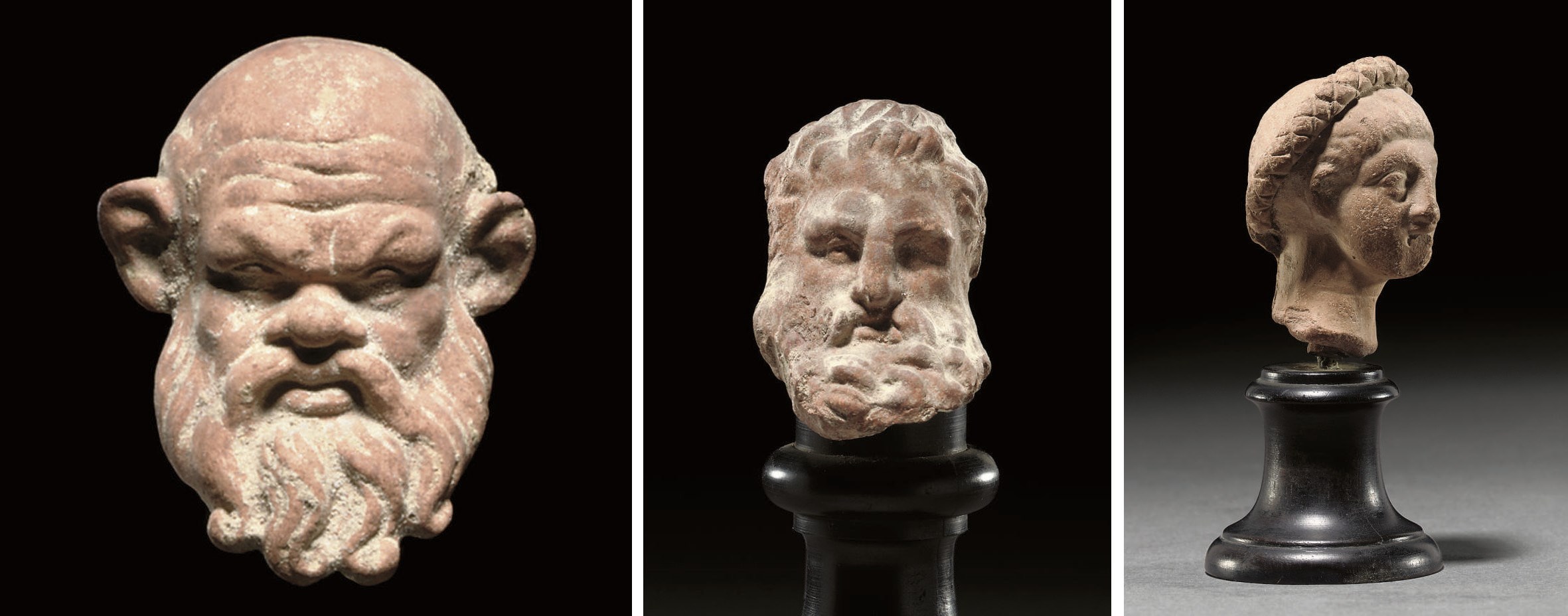 A GREEK TERRACOTTA HEAD OF A SATYR OR PHILOSOPHER