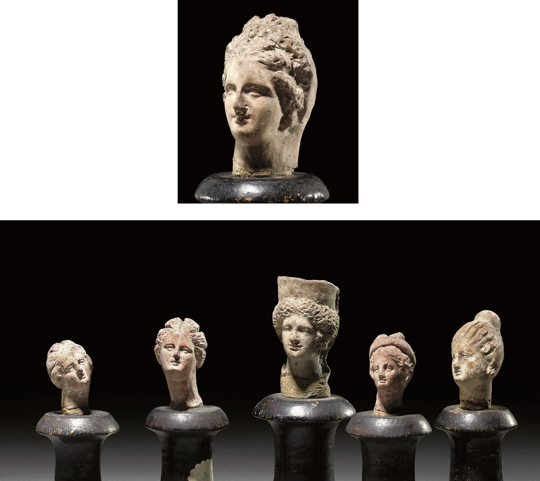 A GROUP OF SIX GREEK TERRACOTTA FEMALE HEADS