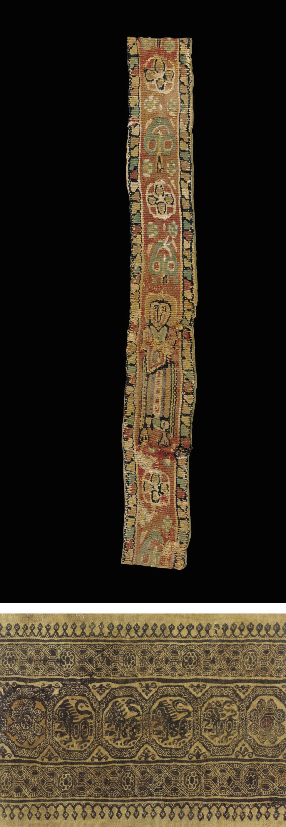 FOUR COPTIC LINEN AND WOOL TEXTILE TUNIC FRAGMENTS