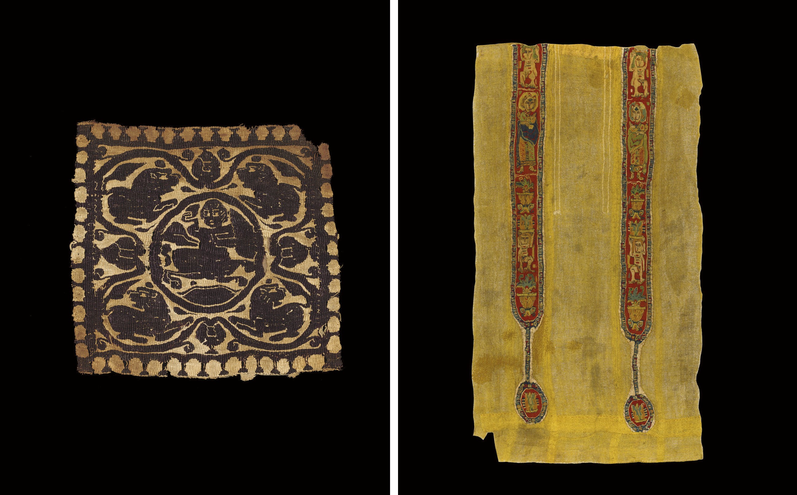 FIVE COPTIC LINEN AND WOOL TEXTILE FRAGMENTS