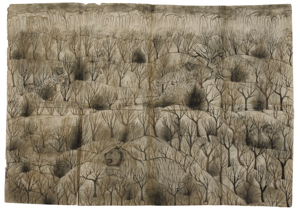 A DRAWING OF A LION HUNT, KOTAH, 18TH CENTURY