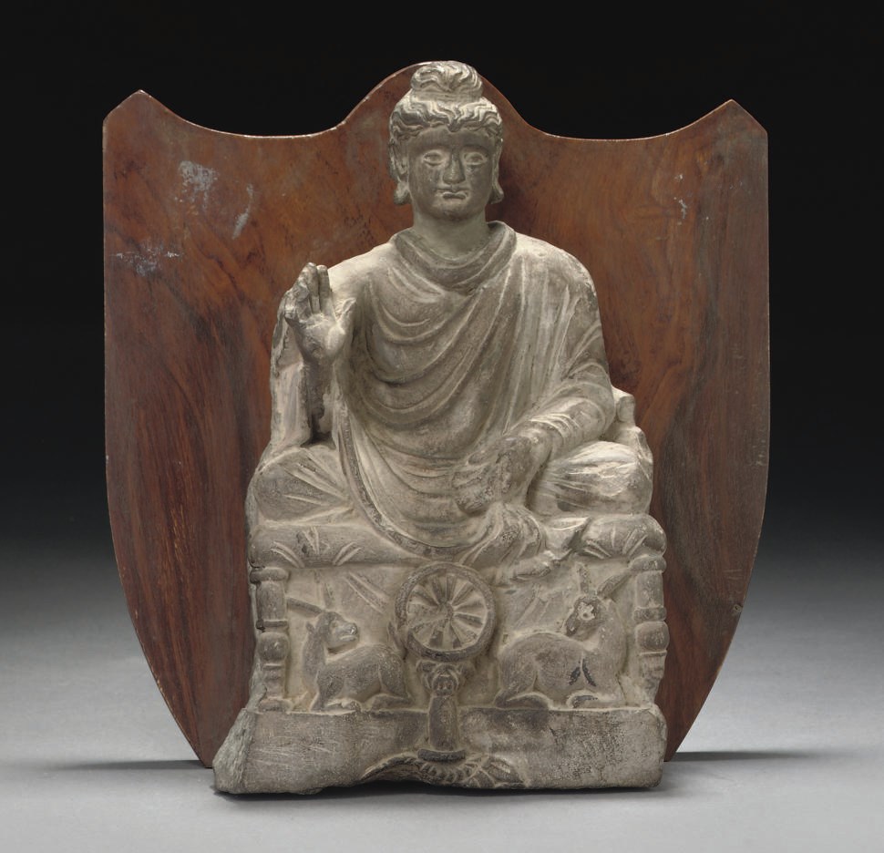 A GANDHARAN GREY SCHIST FIGURE OF BUDDHA, 3RD-4TH CENTURY