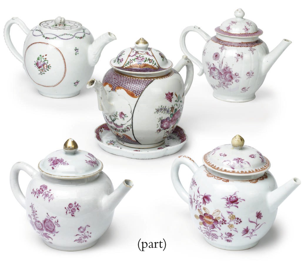 A group of nine Chinese export teapots and covers