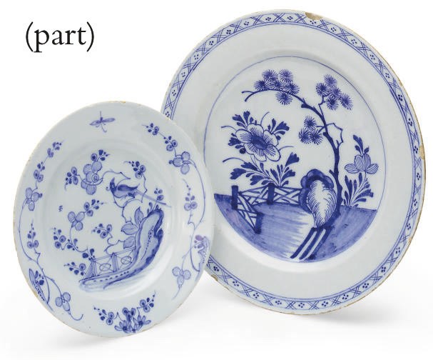 FOUR DELFTWARE BLUE AND WHITE PLATES