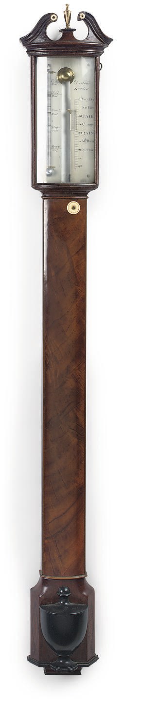 A REGENCY MAHOGANY BOW-FRONTED STICK BAROMETER