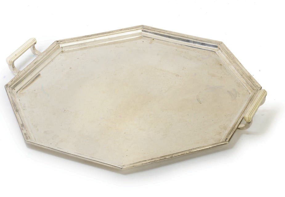 AN ART DECO SILVER OCTAGONAL TRAY