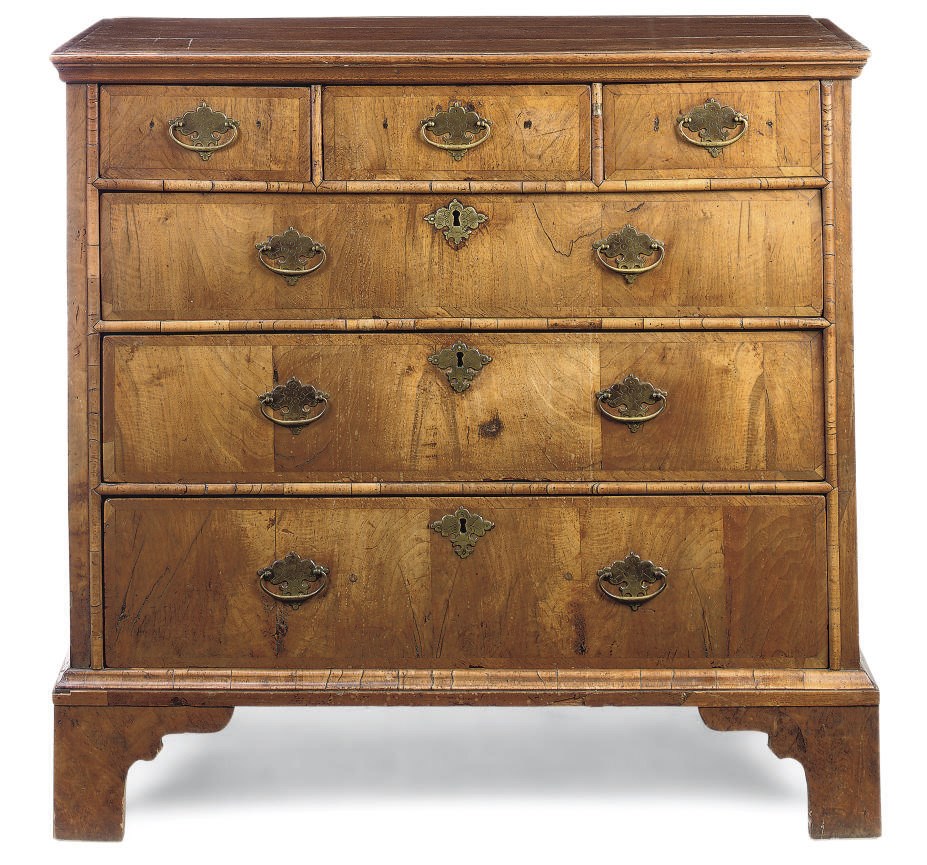 A QUEEN ANNE WALNUT AND OAK CROSSBANDED CHEST
