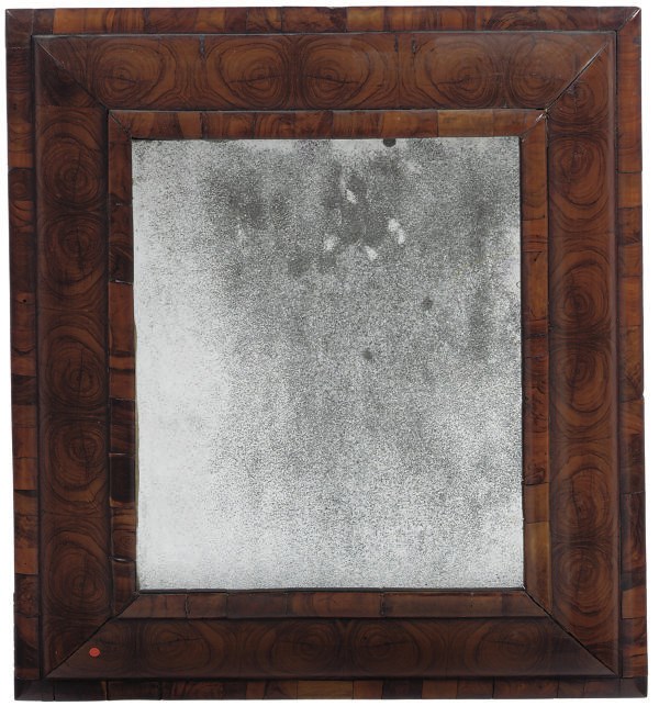 A QUEEN ANNE OYSTER WALNUT CUSHION FRAME MIRROR