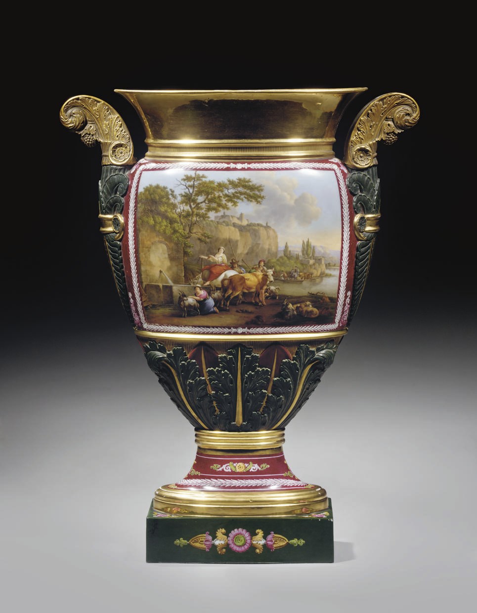 VASE EN PORCELAINE DE PARIS A MONTURE EN BRONZE DORE DU DEBUT DU XIXEME SIECLE, PROBABLEMENT NAST