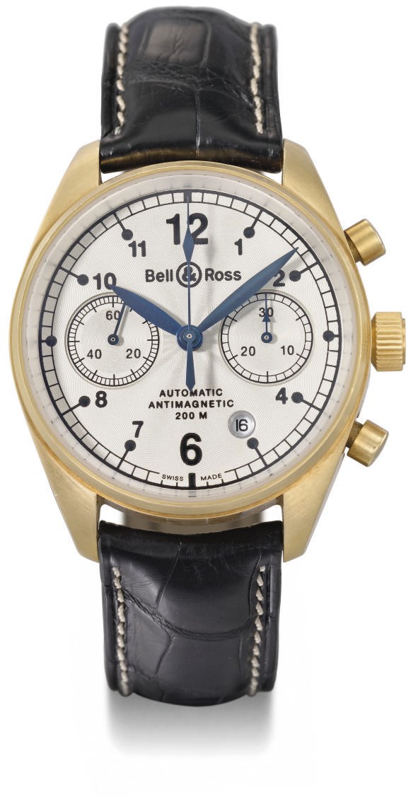 Bell & Ross. An 18K gold self-winding water-resistant antimagnetic chronograph wristwatch with date